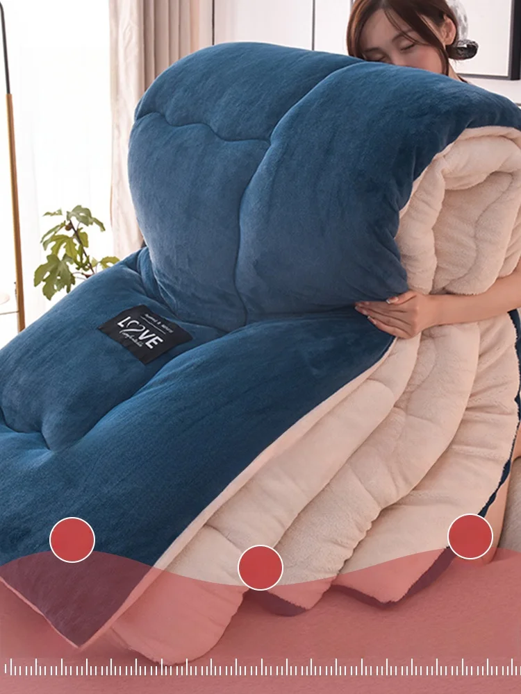 لحاف بطانية مخملية من لحم الضأن للشتاء ثي دافئ مرجاني Fce مملوء بحاف كبير جدًا من القطن للطلاب دورمي