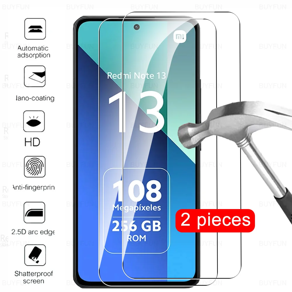 2 шт. закаленное стекло для Xiaomi Redmi Note 13 4G защита для экрана для Redmi Note 13 Pro 5G Note13 13Pro защитная пленка