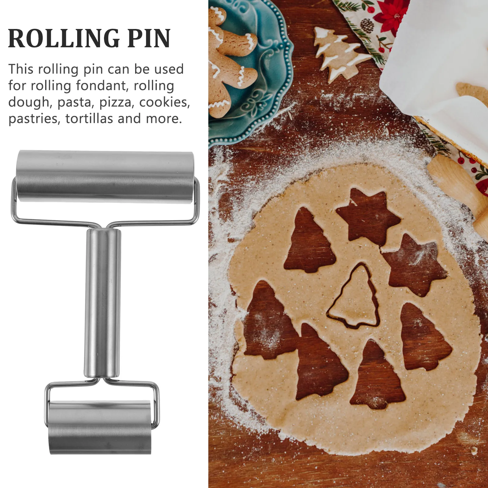 

Stainless Steel Rolling Pin Ergonomic Design for Dough Pizza Pasta Baking Tool Nonstick Kitchen Accessory