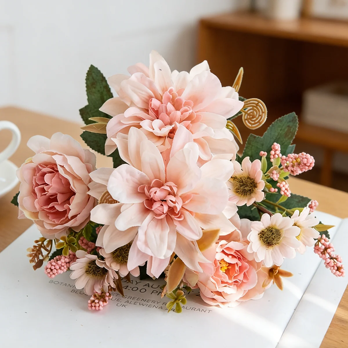 1pc Künstliche Blumen Seide Dahlie Rosen Daisy Festival Home Dekorationen Bonsai Zimmer Hochzeit Brautsträuße Party Diy Geschenke Box