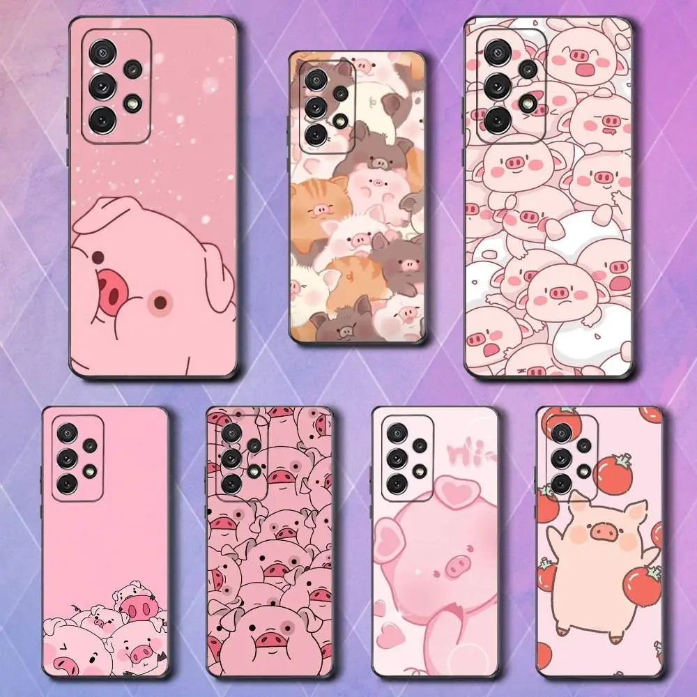 

Cute Piggy pink Cartoon Phone Case For Samsung S25,S24,S23,S22,S21,S20,S10,Ultra,Plus,Lite,FE,Soft Silicone Black Cover