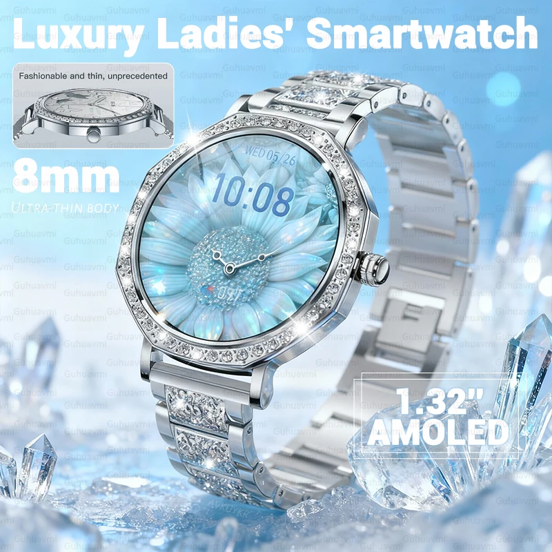 

Luxury Ladies' Smart Watch with Diamond Border 1.32-inch AMOLED Screen Bluetooth Call Women's Period Fitness Tracking Smartwatch