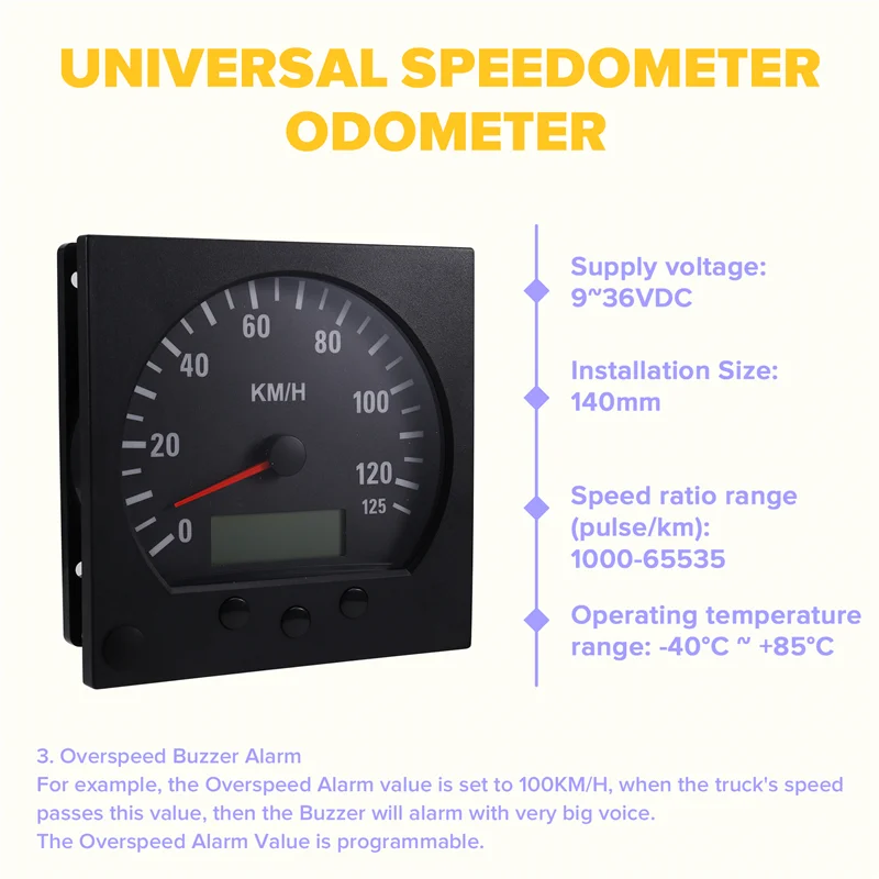 X39A-عداد سرعة شاحنة بقطر 140 مم مع إضاءة خلفية 0-125 كم/ساعة عداد المسافات 9-36 فولت #3