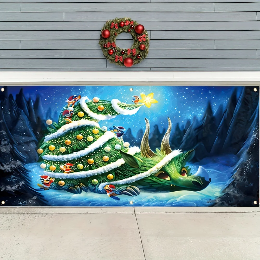 2D дверной флаг: 1 флаг с крышкой для рождественских гаражных ворот, универсальный дизайн дракона и рождественской елки для праздников