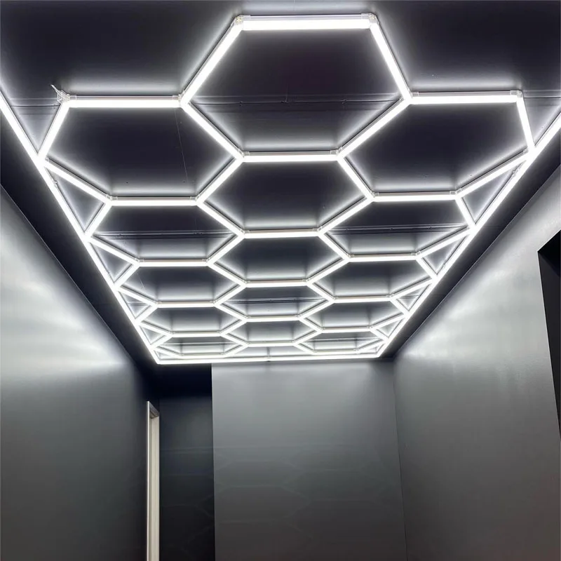 Imagem -03 - Honeycomb Garage Led Lights Teto para Auto Detalhamento Shop Light Design Bar Iluminação Hexagrid para Car Wash Station