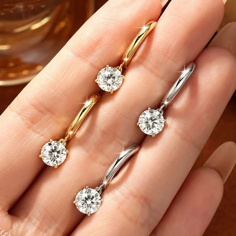 Rrjzz 6,5 mm Solitär-Moissanit-Diamant-Tropfenohrringe, hypoallergen, zierliche Hängeohrringe für Frauen, 1 Karat, Schmuckgeschenke – Detail 12