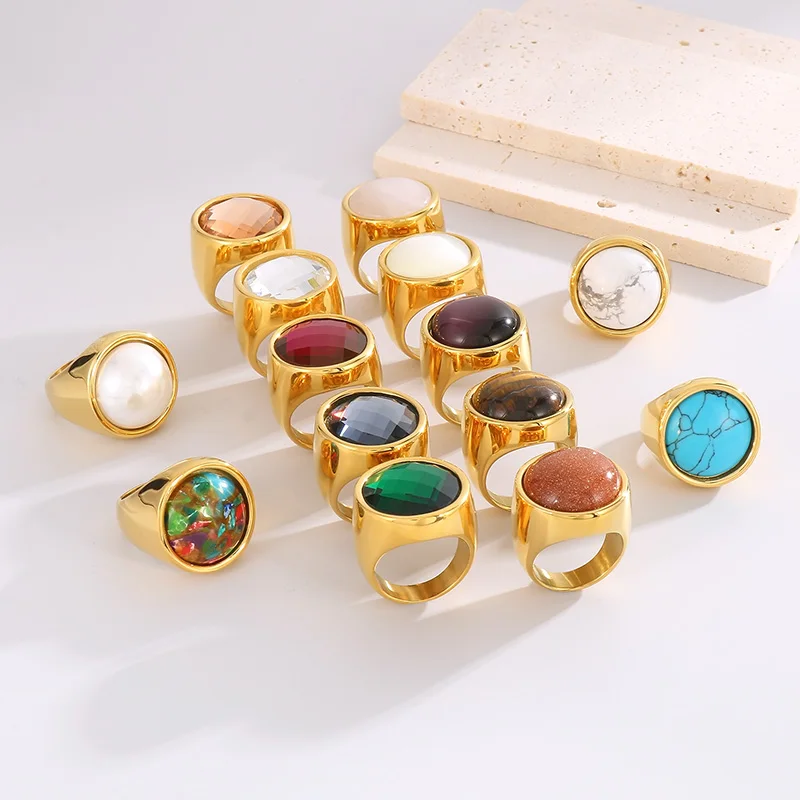 KALEN Crystal Rings Lady Fashion Big Marble Color Stone Rings Women Size 6-9 Antique Color & Gold Wedding Rings Party Jewelry