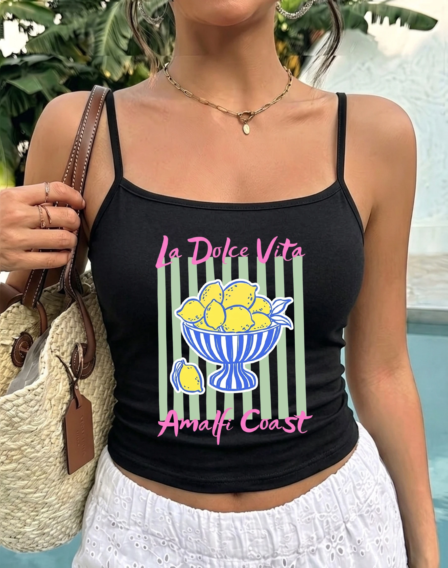 Amalfi Coast Tank Top Lemon Graphic Camisole La Dolce Vita Style Cami Retro Aesthetic Harajuku Streetwear Womens Vest