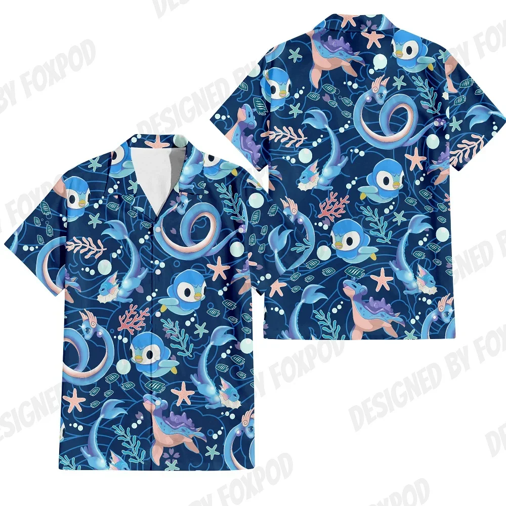 Summer Anime Style Pattern Printing Cartoon Animal Oversized Hawaiian Short Sleeved Shirt For Men\'s Original Harajuku Clothes