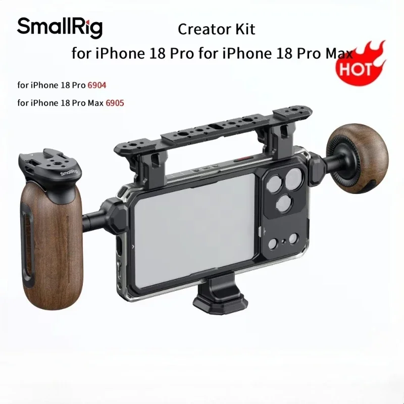 SmallRig Creator Cage Kit for iPhone 18 Pro / 18 Pro Max with Rotating&Spherical Wooden Handle T-Mount& 17mm Lens Backplate 6904