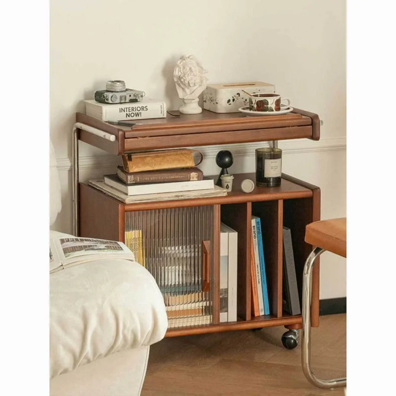 Nordic Japanese Style Solid Wood Sideboard Cabinet, Movable Storage Nightstand for Living Room Bedroom, Coffee Table Alternative