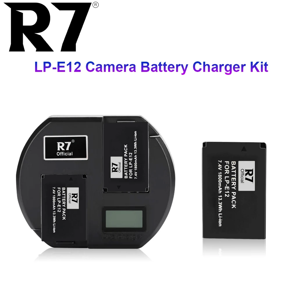 

R7 Rechargeable Battery LP-E12 LPE12 1800mAh 7.4 V Li-ion Batteries LCD Display USB Charger For Canon EOS M EOS M50 EOS M100