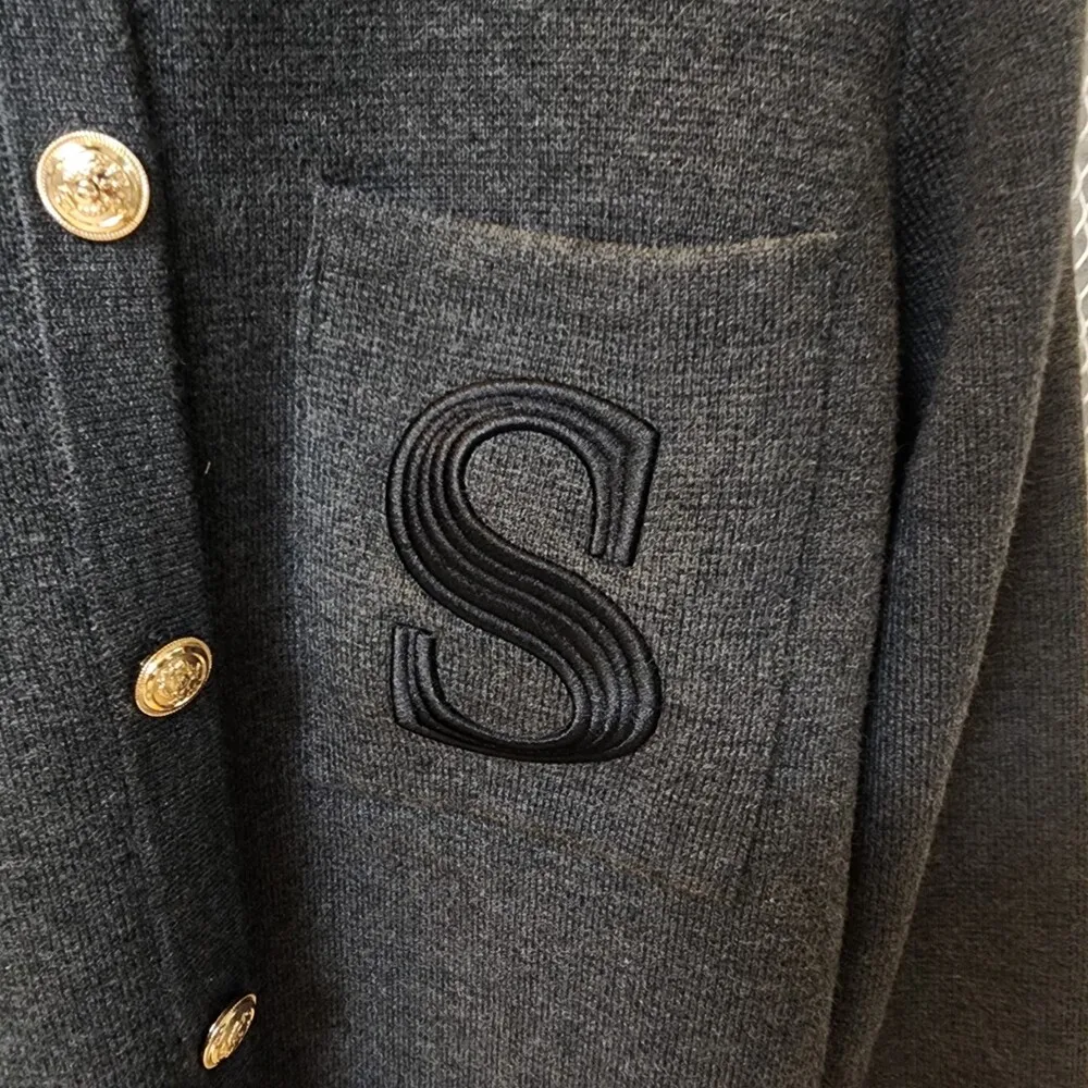 S رسالة التطريز الخريف الشتاء طويلة الأكمام ضئيلة متماسكة أسود رمادي سترة للمرأة تريكو سترة السيدات قمم الملابس