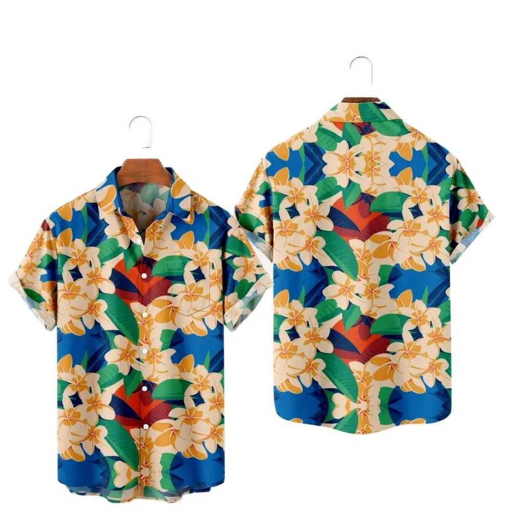 

Hawaiian Men Summer Flower Casual Shirt Clothes Breathable Chic Collar Short Sleeve Vacation Beachwear Streetwear Coconut 5xl
