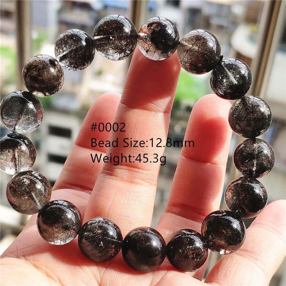 

Natural Black Rutilated Quartz Clear Beads Bracelet Brazil Women Men 12.8mm Clear Round Beads Wealthy Bangle AAAAAAA