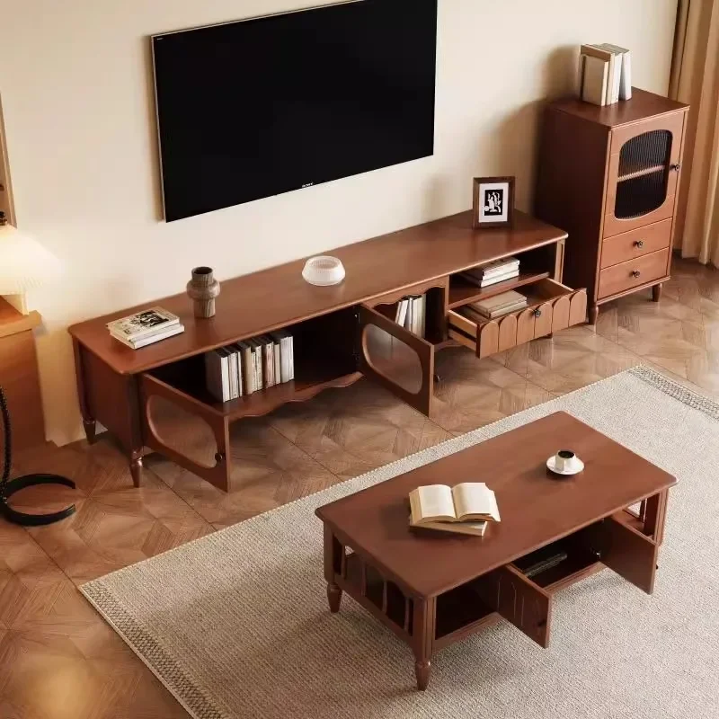 Modern high-end solid wood coffee table, luxury TV cabinet with advanced storage lights, living room combination high-end