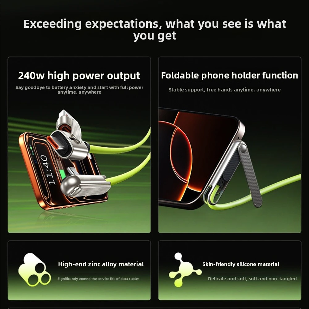 Newest USB To Type C 240W Fast Charging Cable Phone Tablet Foldable Holder Charging Cable Folding Bracket Earphone Data Wire