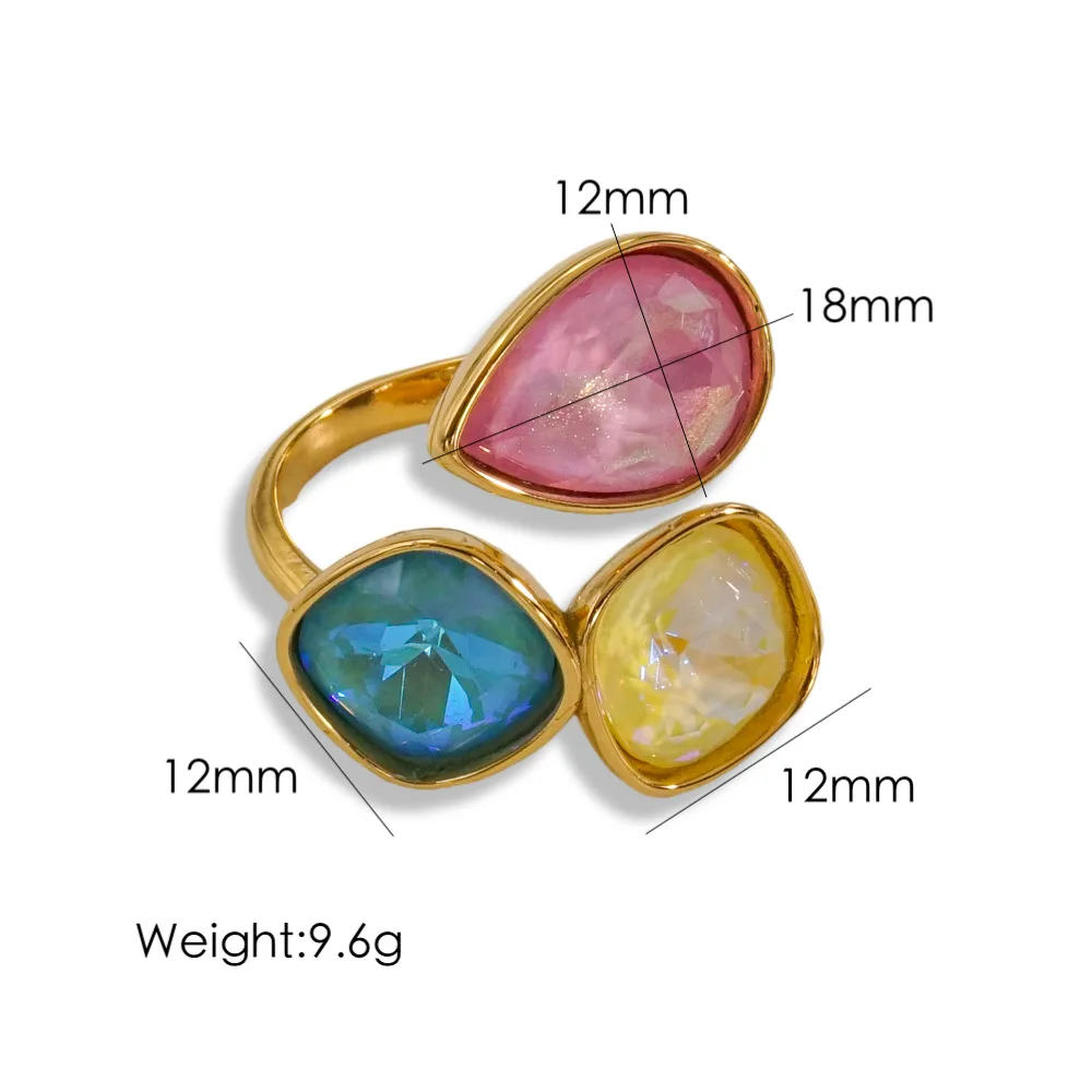 Simple Fashion Jewelry Open Rings 18K Gold Plated Stainless Steel Multi-Color Crystal Ring For Women Jewelry