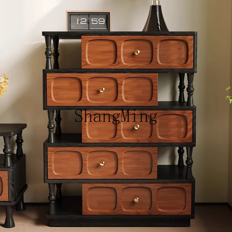

SM porch cabinet retro style drawer chest cabinet all solid wood storage living room storage side cabinet