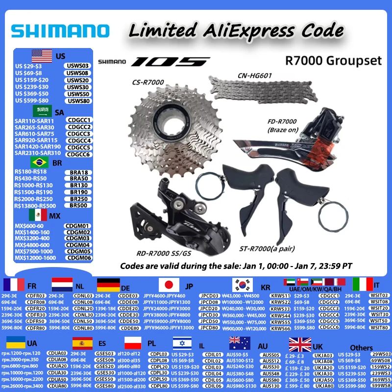 Shimano 105 R7000 Groupset Road Bike Bicycle Set CS-R7000 12-25T/11-34T/11-32T/11-30T/11-28T CN-HG601 ST-R7000 RD-R7000 FD-R7000