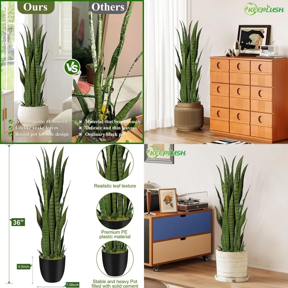 

36-inch Artificial Sansevieria Plant - Fake Floor Decor for Indoor/Outdoor, Patio, Home Office, Green 1 Piece