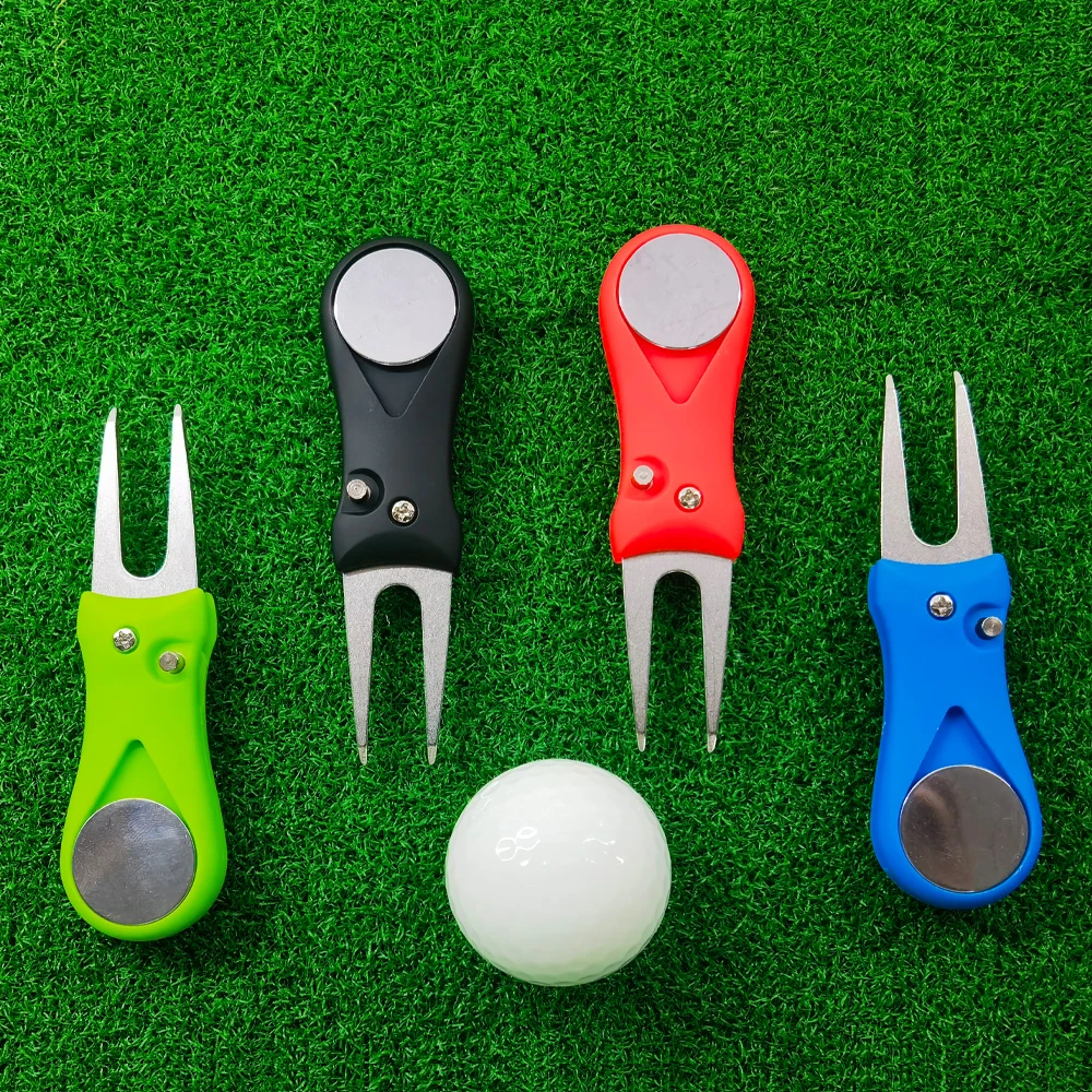 Portable Golf Green Repair Tool - Stainless Steel Fork with Pop-up Button Ball Marker, ABS Material - Golf Accessories