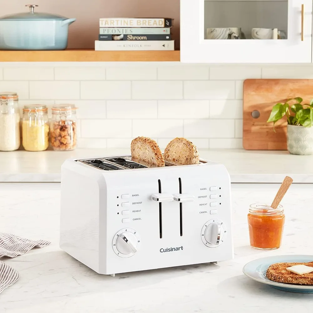 Compact 4-Slice Plastic Toaster in Stylish White - Easy To Use, Space-Saving Design for Your Kitchen