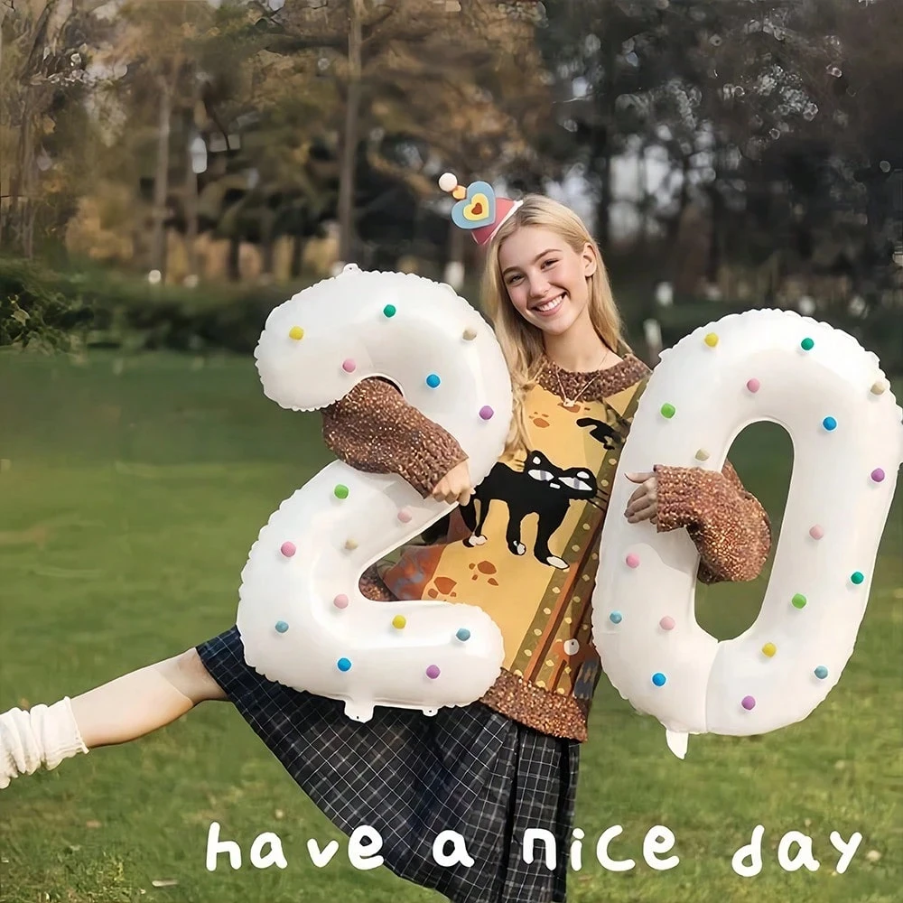 Zahlenballons mit bunten Pompons, geeignet für Geburtstags-, Hochzeits-, Abschlussfeier-Dekorationen, Fotografie-Requisiten, Indoor- und Outdoor-Fotografie-Zubehör.