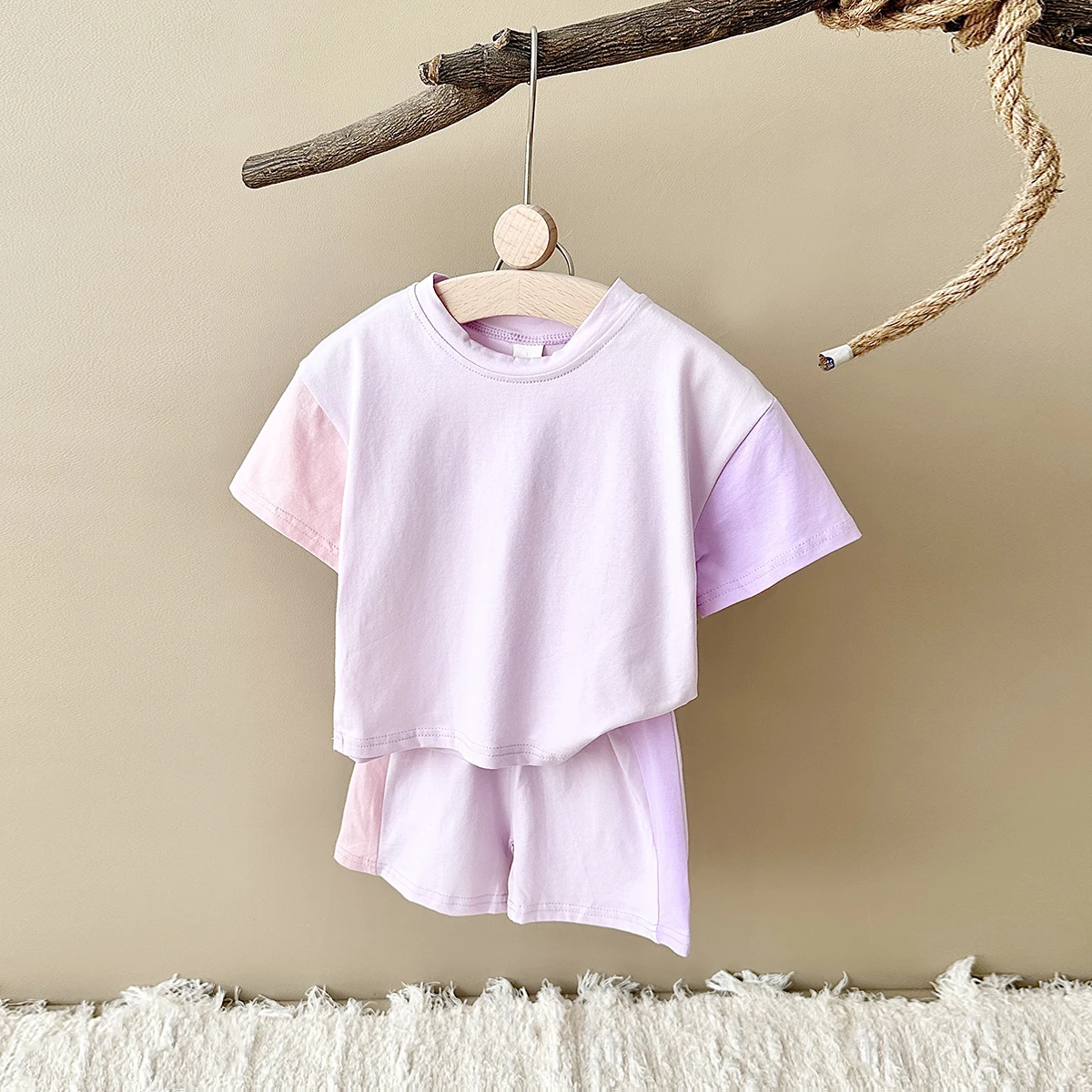 Summer Baby Boy Girl Solid Color Stitching Short Sleeve Top+Shorts Sets Outfits Children Tshirts Pants Suit Cotton Baby Clothes