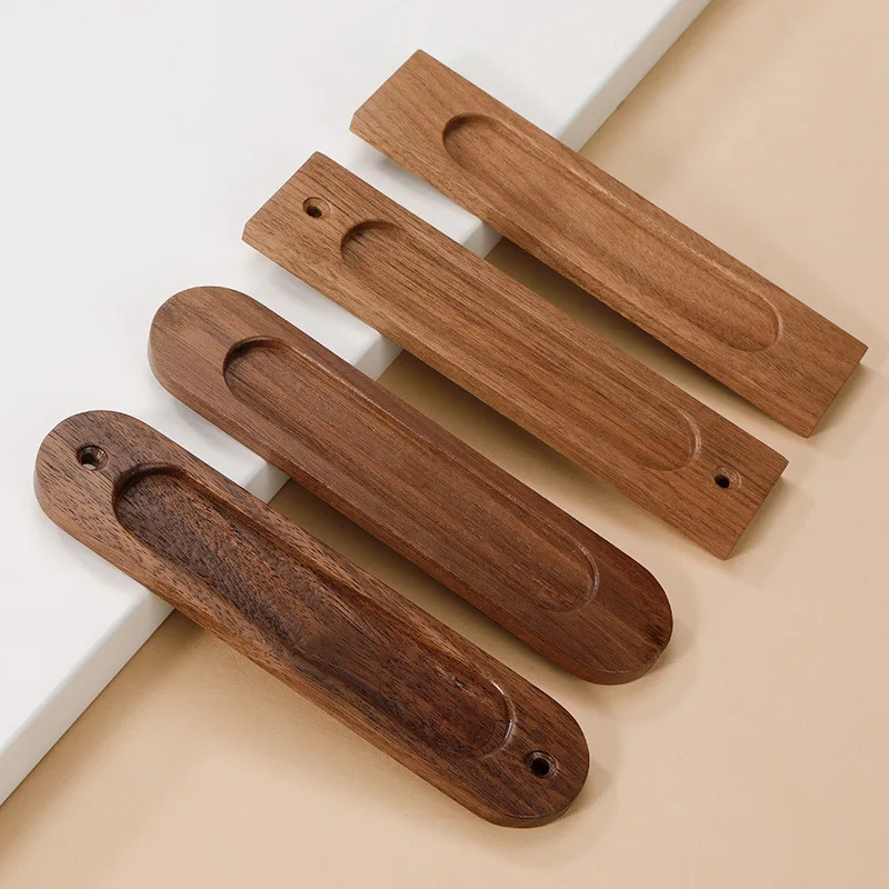 Walnut Sliding Drawer Concealed Handle Solid Wood Cabinet Wardrobe Door No Drilling Required Furniture Hardware