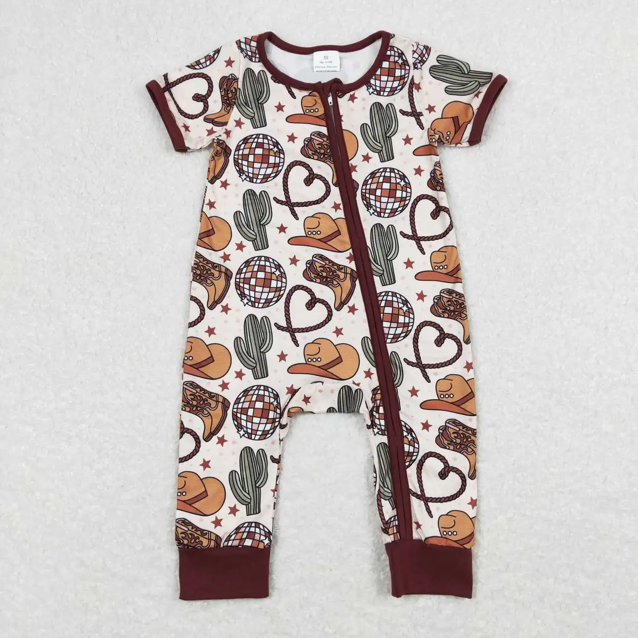 

SR0973 Boys Summer Toddler Clothes Short Sleeve Western Print Kids Boutique Romper