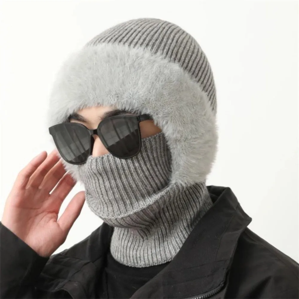 

Comfortable Full Cover Style Men Balaclava Hat Windproof Thicken Winter Warm Hat Keep Warm Solid Color Knit Beanie Hat Outdoor