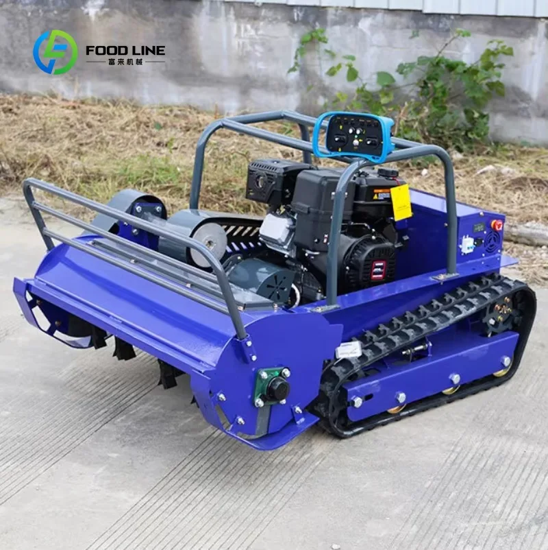 Customized Industrial-grade Remote-controlled Crawler Lawn Mower with 4-Stroke Engine for Yard Slope Trimming Mulch