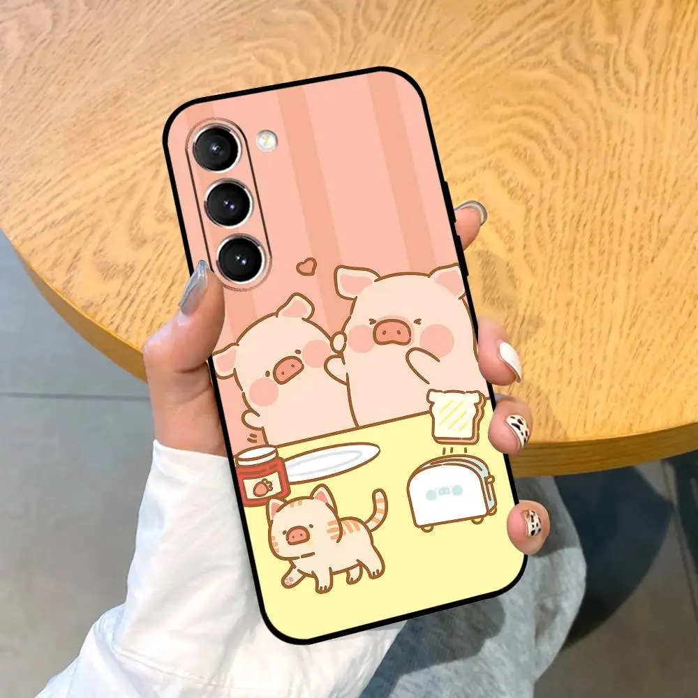 حافظة هاتف كارتون V-LuLuT Pig حافظة سوداء رفيعة للغاية مضادة للصدمات لهاتف سامسونج S24/S25/S22/S30/Note20/Lite/Ultra/5G/Plus/FE