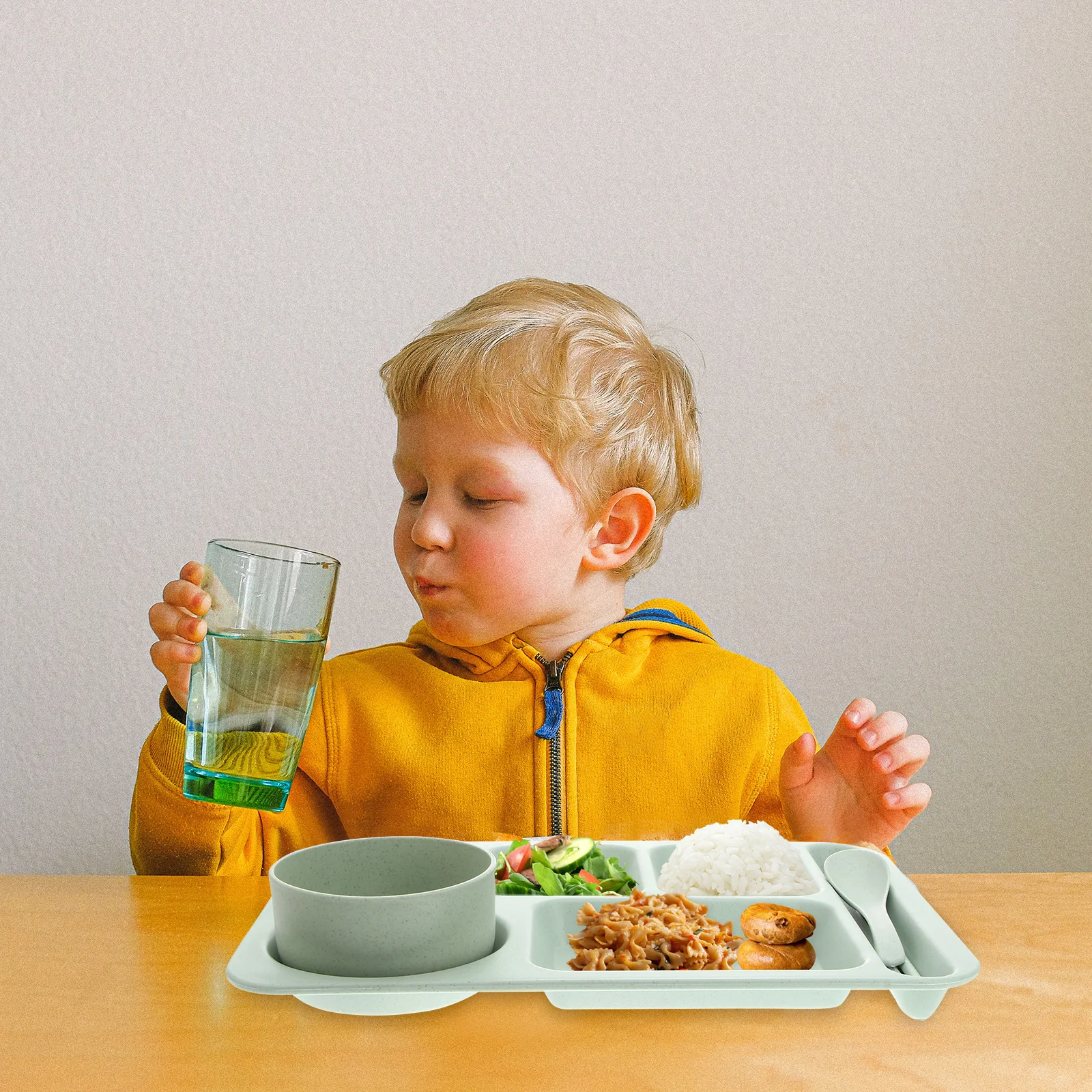 

1 set 1 Set Kids Wheat Straw Dinnerware Set Green Shatterproof Toddler Plate Bowl Cutlery Lunch Tray Kitchen Barware