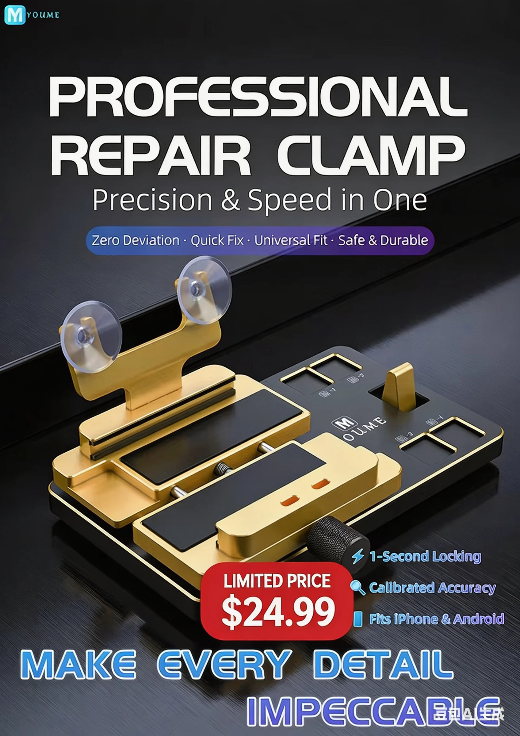 YOUMI Universal Multifunctional Rotatable Screen/Back Cover Disassembly & Repair Fixture (Side-Mounted)