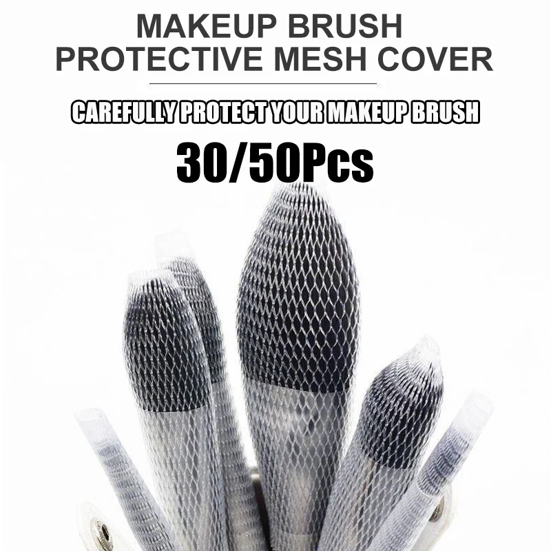 30/50Pcs Makeup Brush Protector Mesh Sleeves, Cosmetic Tools, Elastic Net Covers Protective For USB Cable & Flower,Multi-purpose
