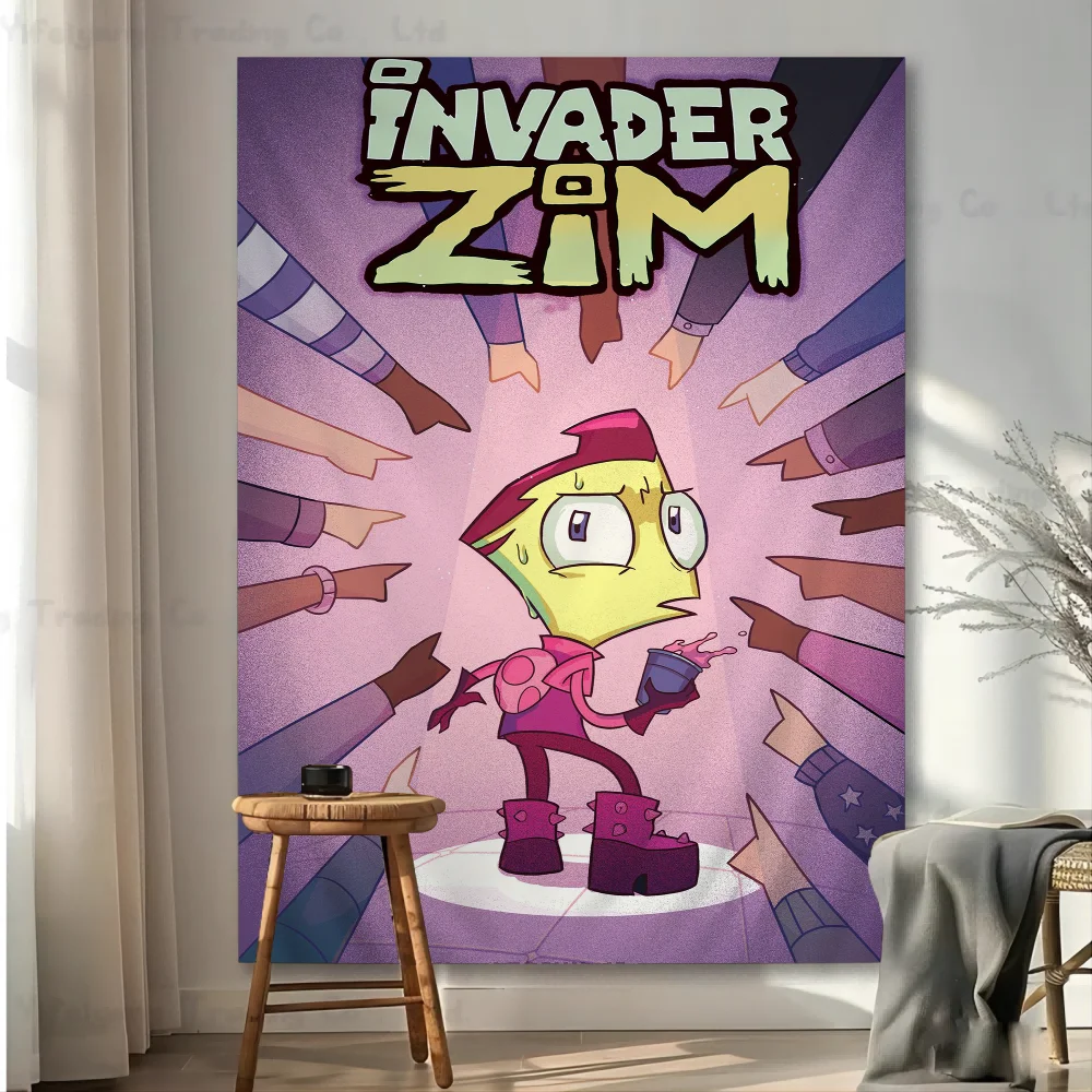 Invader Z-Zim Cartoon Wall Tapestry Hanging Tarot Hippie Wall Rugs Dorm Wall Hanging Sheets