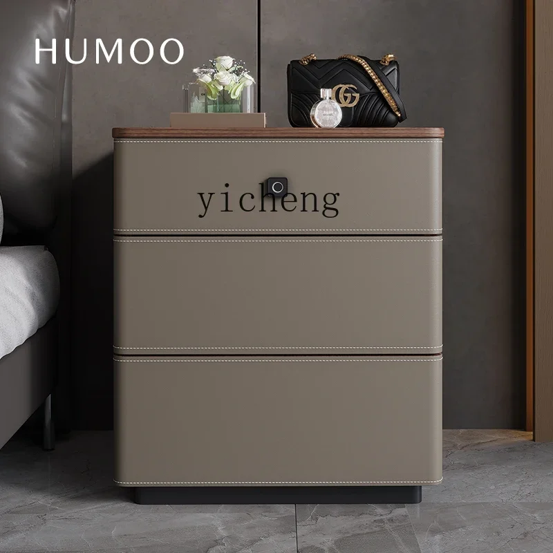 X5-14 saddle leather bedside table safe integrated household bedroom chest jewelry with fingerprint lock storage cabinet