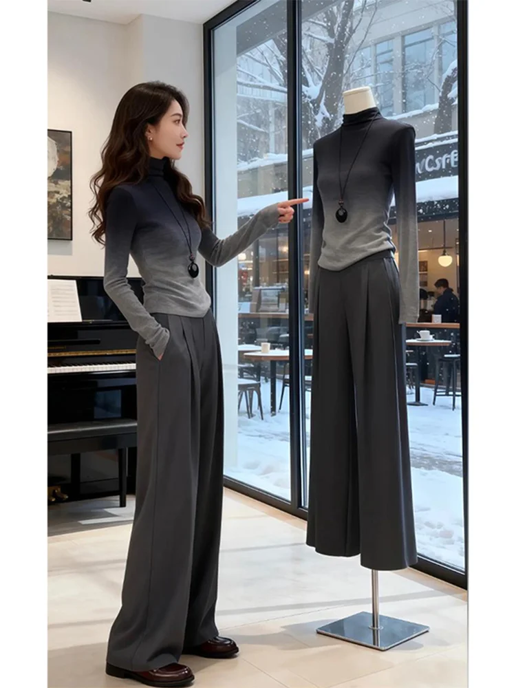 

plus Size adient Color High Ne Knitwear Women's Autumn Winter Faionable Base Layer Top Casual Loose Fit Comfortable Kni...