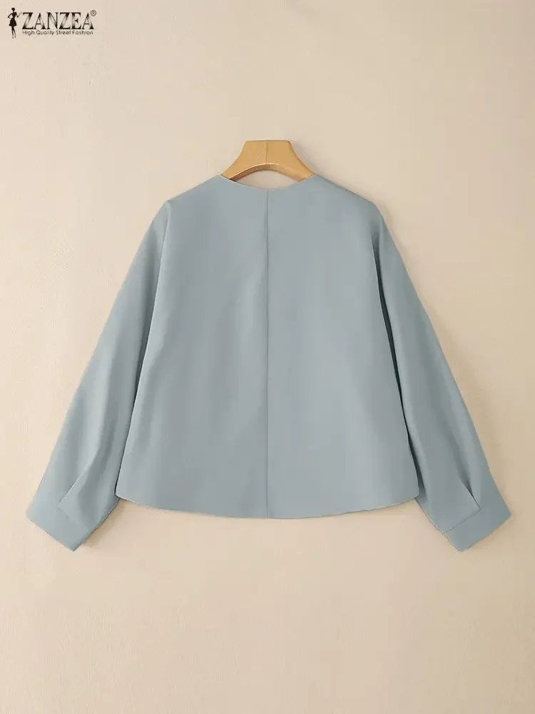 ZANZEA Camicie corte casual chic da donna Autunno 2025 Nuovo girocollo manica lunga abbottonata tinta unita Overshirts Moda coreana