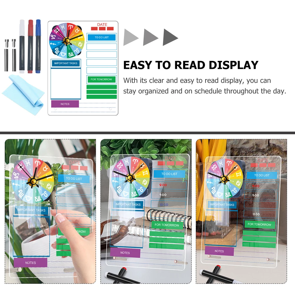 Acrylic Memo Clock Planner Clear Erasable Note for Desk Office Wall Decor Weekly Monthly Planner Dry Erase Board Tabletop