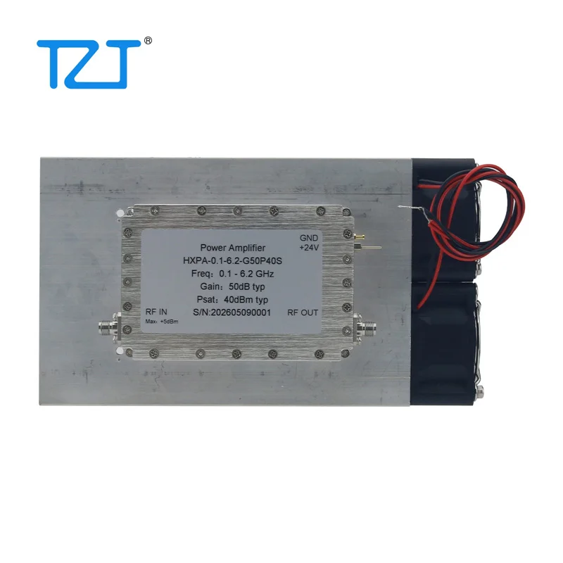 TZT 0.1-6.2GHz 10W RF Microwave Power Amplifier 1.6dB Low Noise 50dB High Gain Amplifier with SMA Female Connector