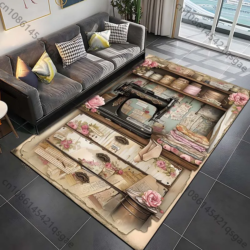 

Ретро швейная машина плакат узор ковер ковер для гостиной коврик для ванной комнаты креативный коврик для двери ковер для спальни домашний декор