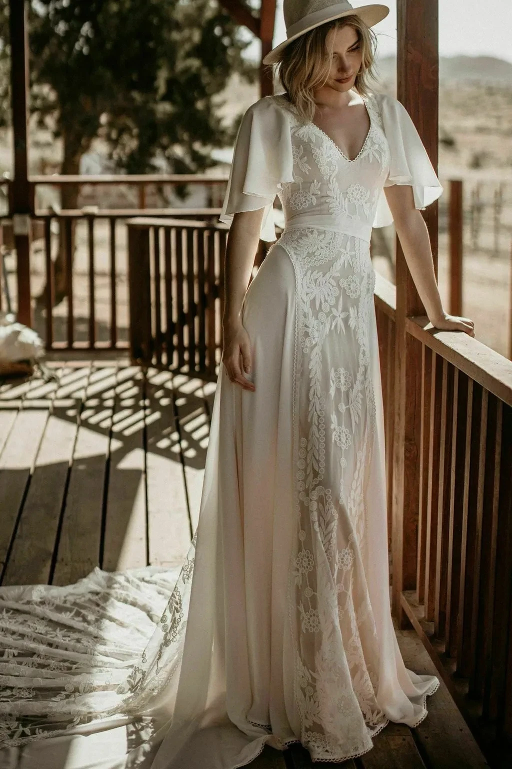 Abiti da sposa Boho senza schienale a-line scollo a v profondo pizzo Chiffon abito da sposa bohémien abiti da sposa Vestidos De Novia