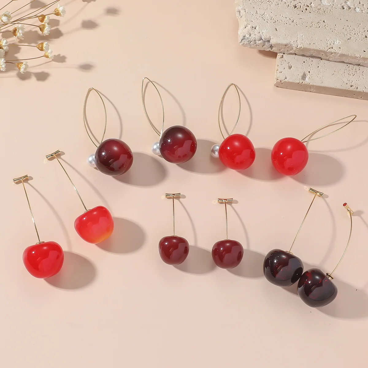 

Sweet Simulation Red Cherry Dangle Earrings for Women Metal Simulated Pearl Long Pendant Hanging Drop Earrings Party Jewelry