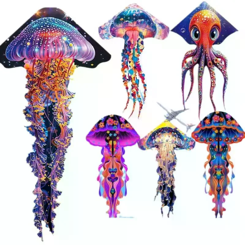 1 Set Colorful Kites Children's Toys Professional Flying Fluorescent Jellyfish Kites For Adults Outdoor Games