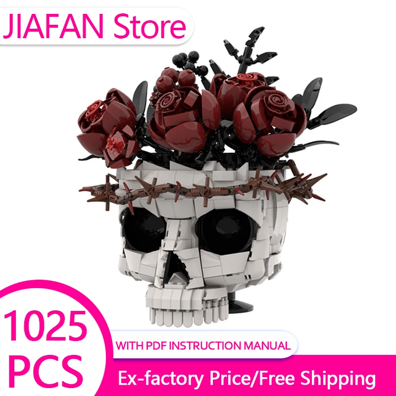 2026 Halloween Series MOC Building Blocks Black Crow Skull Rose Cross Assembled Model Ornament Holiday Gift for Kids Adults