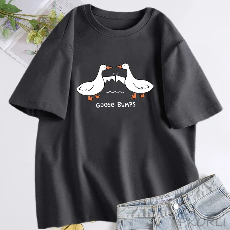 Goose Bumps T Shirt Funny Silly Goose T-Shirt Duck Short Sleeve Tee Cotton Casual O Neck Tee Shirt Unisex Summer Woman Clothing