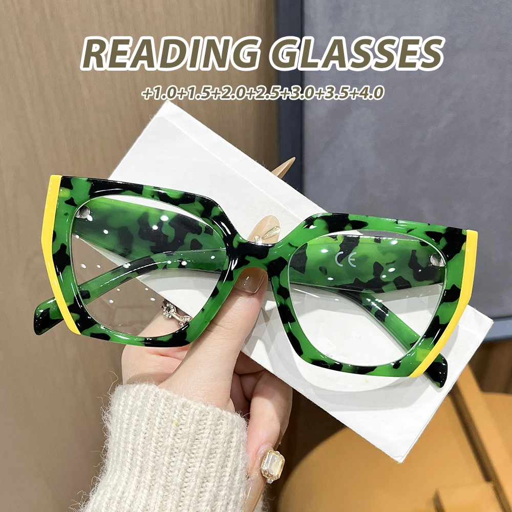 Oyalie Trendy Color-Blocked Large-Frame Reading Glasses with Unique Patterns, Say Goodbye to Old-Fashioned and Rigid Styles, Stay on Top of Fashion Trends, Bold and Vibrant, Suitable for Various Outfits, Clear Vision, Prescription Coverage from +1.00 to +4.00 Degrees